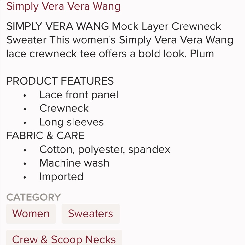 SIMPLY VERA WANG Mock-Layer Lace Front Sweater - Picture 2 of 5